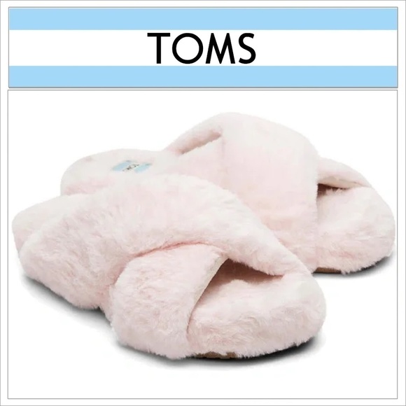 Toms Susie Eva Slippers Cross Over Pink Plush Faux Fur House Bedroom Shoes NIB - Picture 1 of 8